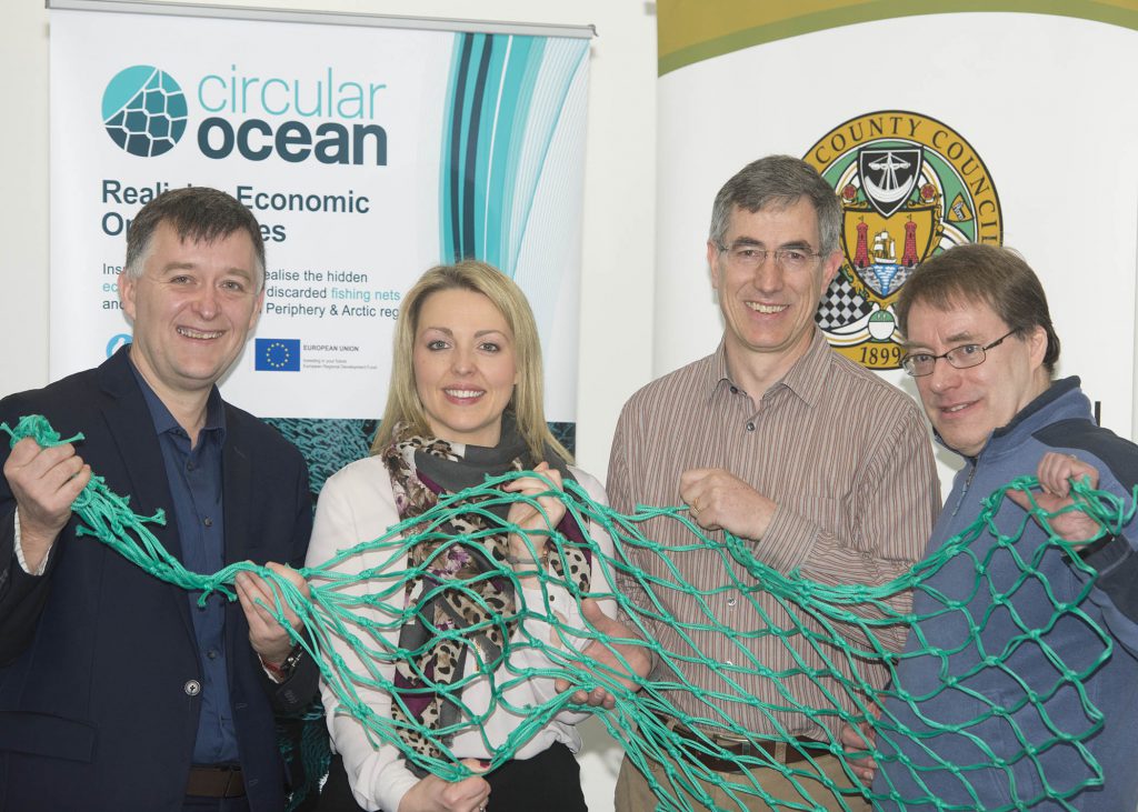 NO REPRO FEE: At the Circular Ocean Workshop at Vertigo, Cork County Hall were (left to right): Sean O'Sullivan, South Cork Local Enterprise Office, Michelle Green, Macroom-E, Laurent Bontoux, EU Policy Lab and Martin Charter, Centre for Sustainable Design, UK. Picture: Martin Walsh.